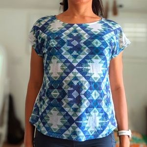 💎Prana cute geometric diamond 💎 blue green light cotton t shirt size S small